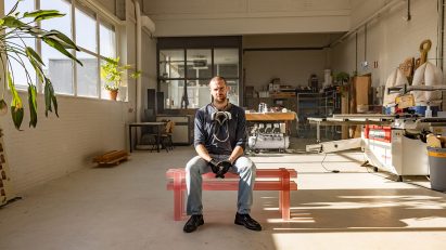 Designer Lauris Gallee in his studio
