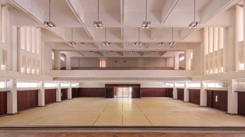 Renovated sports hall with teak wood
