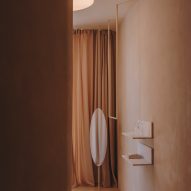 Reception area with long curtains