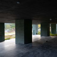 Stepped terrace underneath Überhaus restaurant in Les Jardins de Médongaule by Pezo von Ellrichshausen