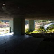 Stepped terrace underneath Überhaus restaurant in Les Jardins de Médongaule by Pezo von Ellrichshausen