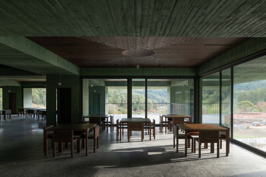 Dining room in &Uuml;berhaus restaurant in Les Jardins de M&eacute;dongaule by Pezo von Ellrichshausen