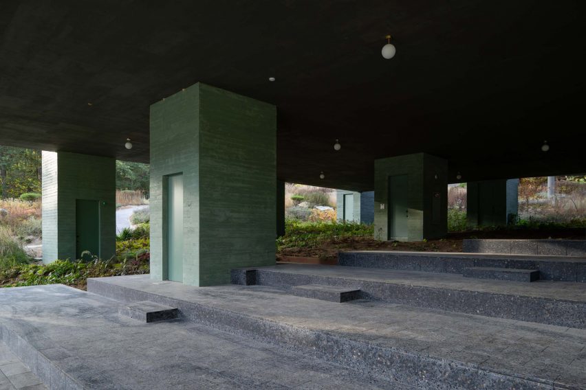 Stepped terrace underneath &Uuml;berhaus restaurant in Les Jardins de M&eacute;dongaule by Pezo von Ellrichshausen