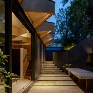 Overhanging triangular eaves of Arbour House by Andrei Saltykov