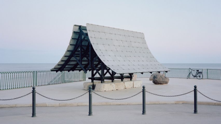 View of Asympta pavilion by the ocean
