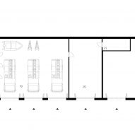 Lower floor plan of Liden fire station by Kod Arkitekter
