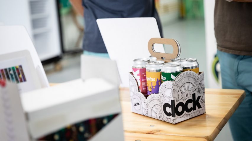 Beer can graphics depicting a clock