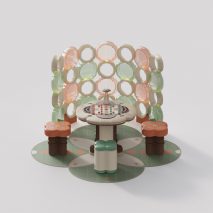 Set of table and chairs made out of recycled materials