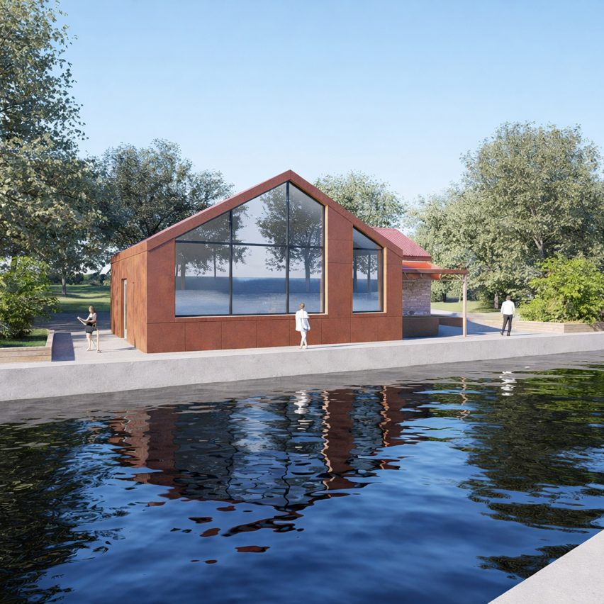 a visualisation of a house next to a river