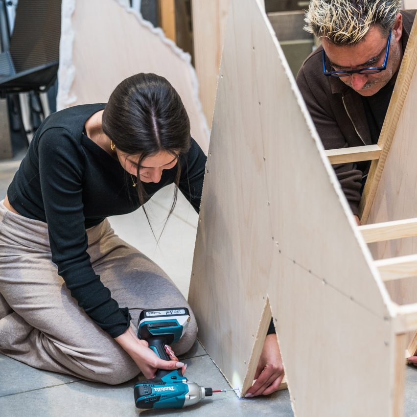 students working on a design project