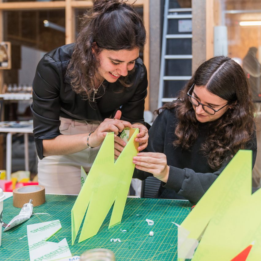 students working on a design project