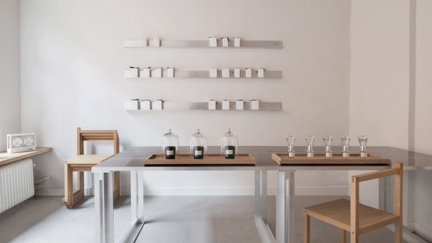 Table in En Doft store in Stockholm by All Matters Studio