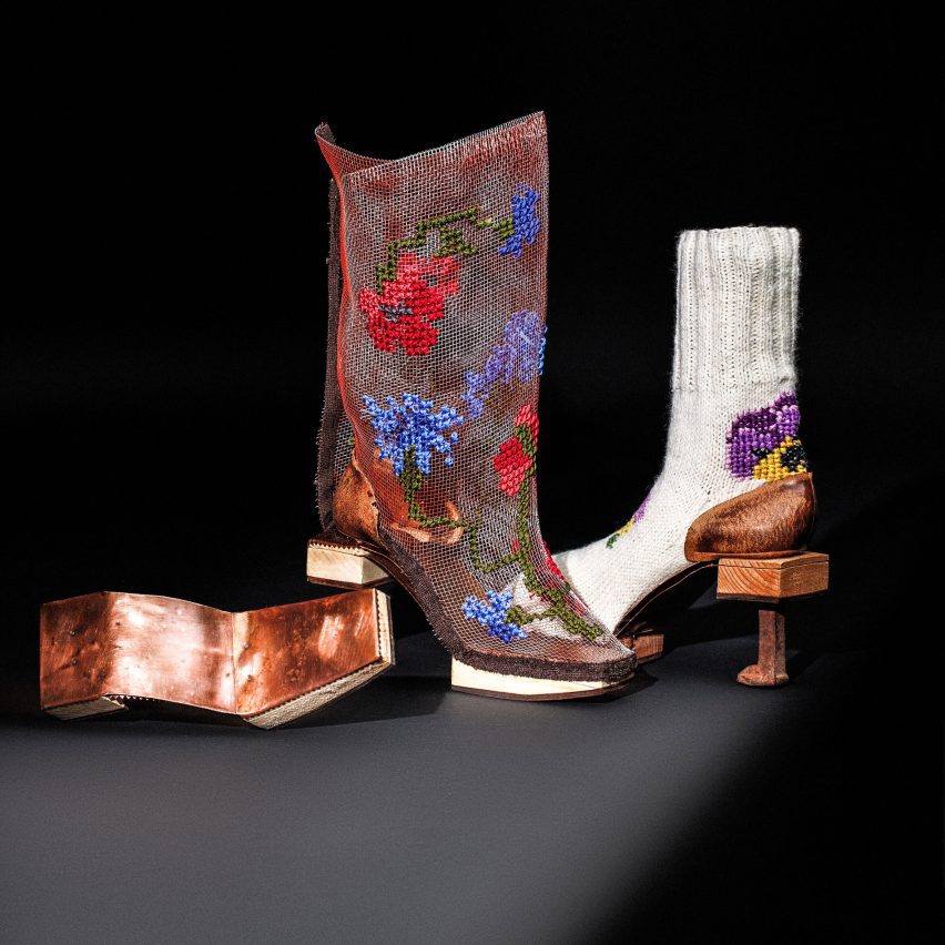 a photograph of student shoe designs