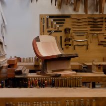 Handcrafted wood chair in workshop