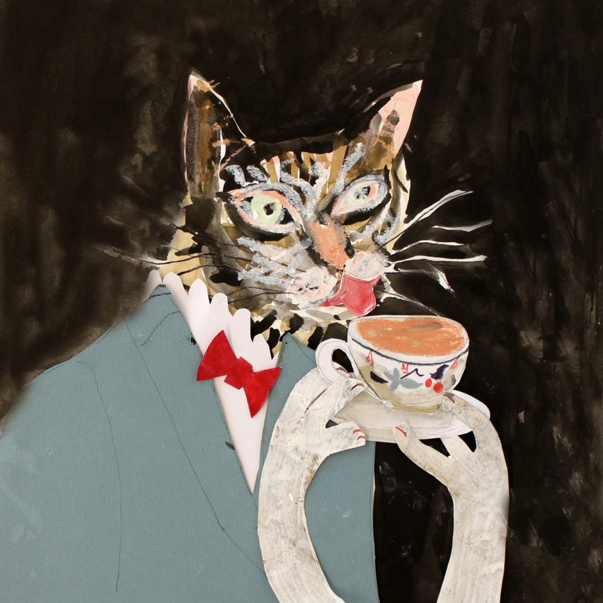 an illustration of a cat holding a cup of tea