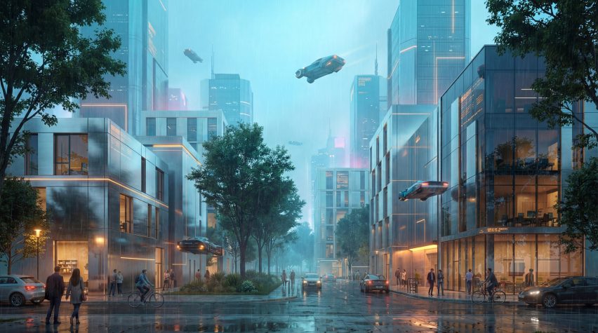 Render of a futuristic city by Chaos