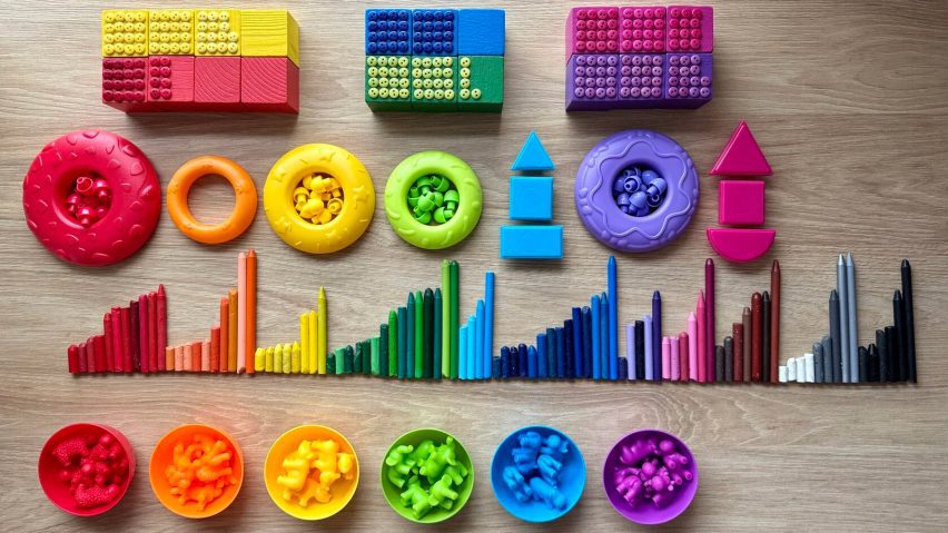 a photograph of coloured objects put into categories