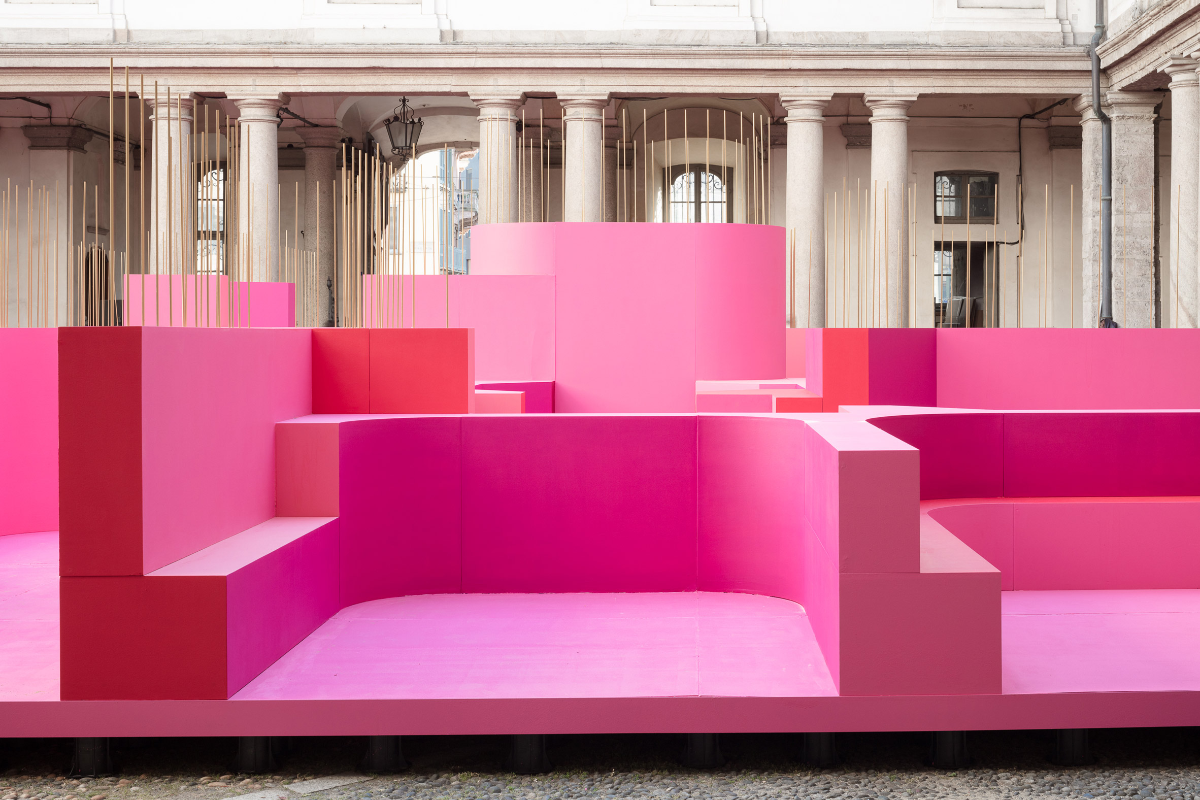 Pink labyrinth by Lina Ghotmeh at Milan design week