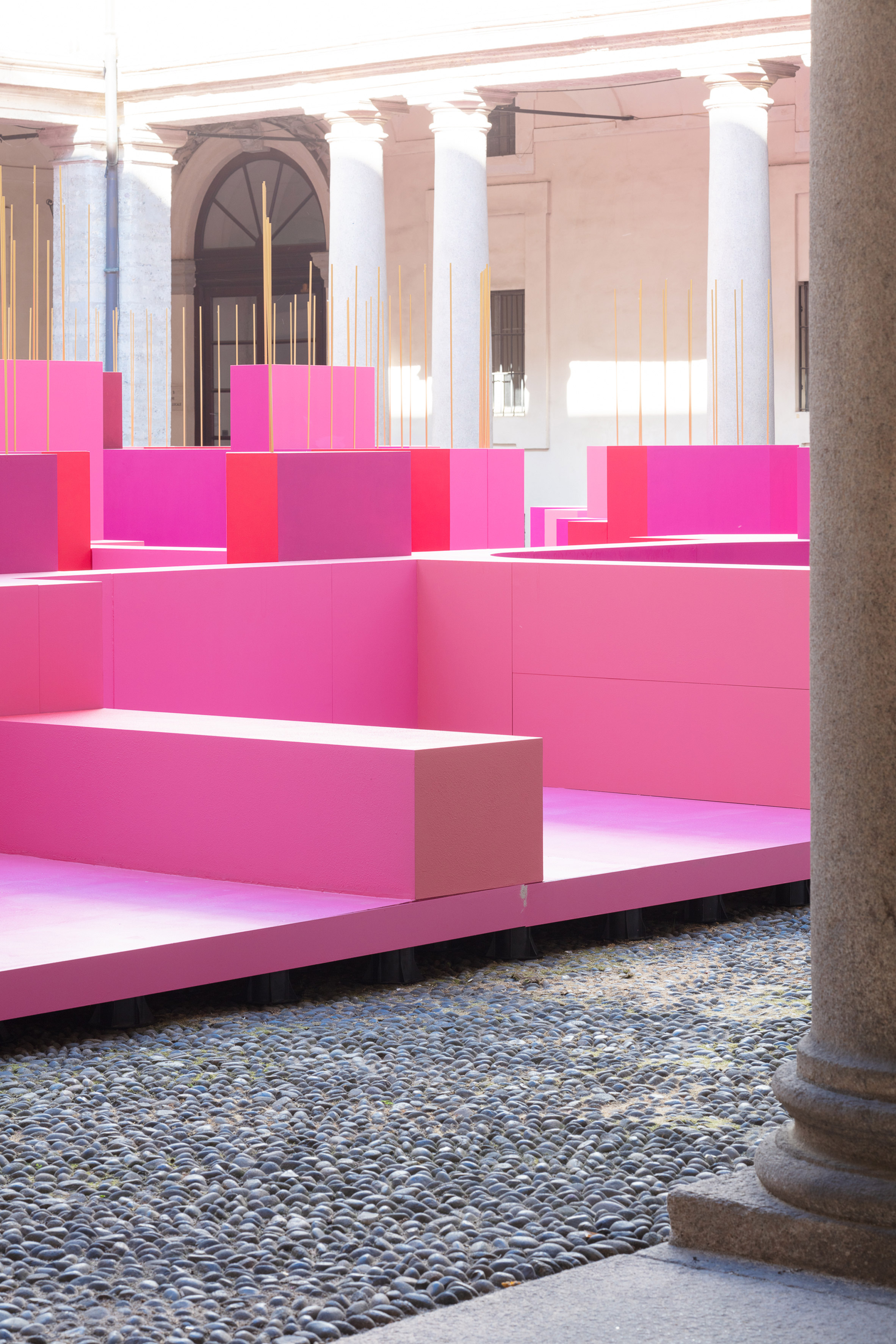 Pink labyrinth by Lina Ghotmeh at Milan design week
