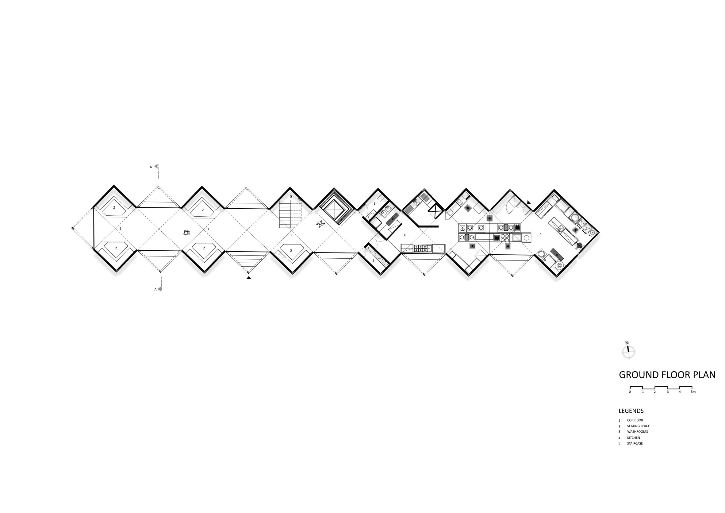 Ground floor plan of Petti restaurant in India by Wallmakers
