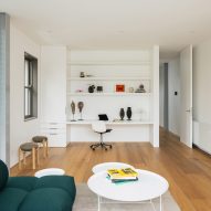 Family room with oak floors