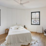 Corner bedroom with small Victorian windows