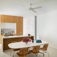 Wood-toned dining area