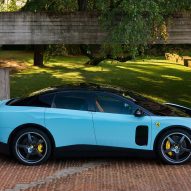 Side view of blue Ferrari Luce