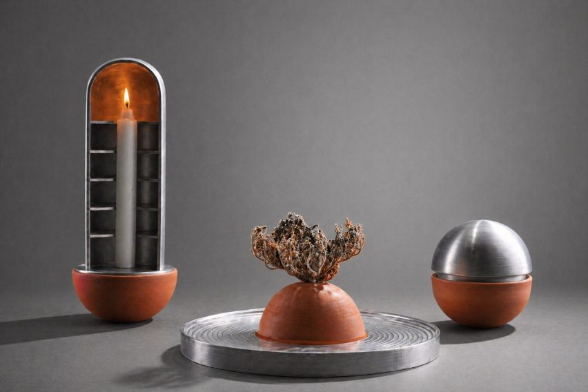Image of an orange and silver candle holder