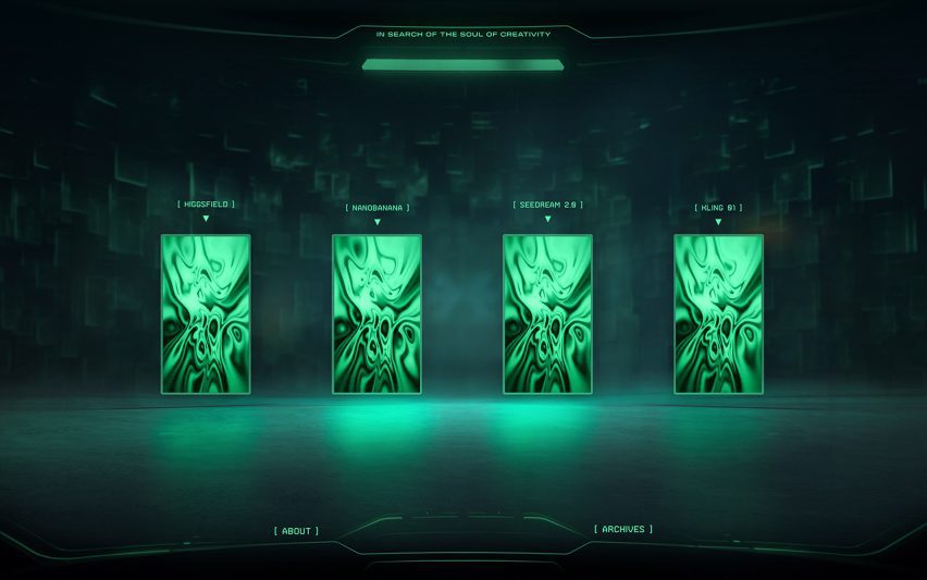 Image of 4 screens showing green abstract illustrations.