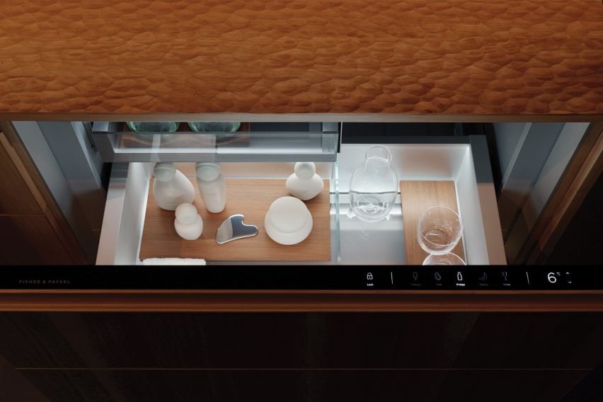 Skincare products in wooden drawer
