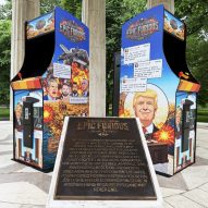 Retro arcade game parodying Trump's "insane undeclared war" on Iran appears in Washington DC