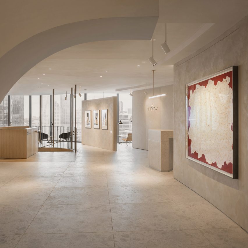 an image of an interior with artwork on the walls