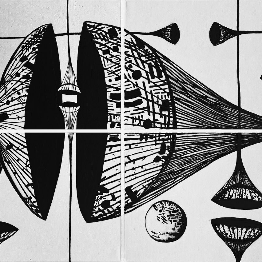 a painting in black and white