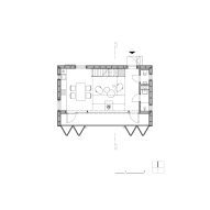 Overhead section of downstairs level in River, Rock and Fire cabin by Mimosa Architects