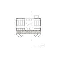 Overhead section of first floor in River, Rock and Fire cabin by Mimosa Architects
