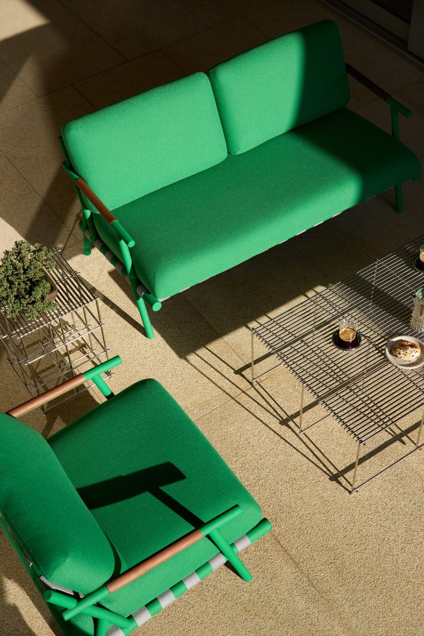 Scaffold outdoor occasional tables by Haldane