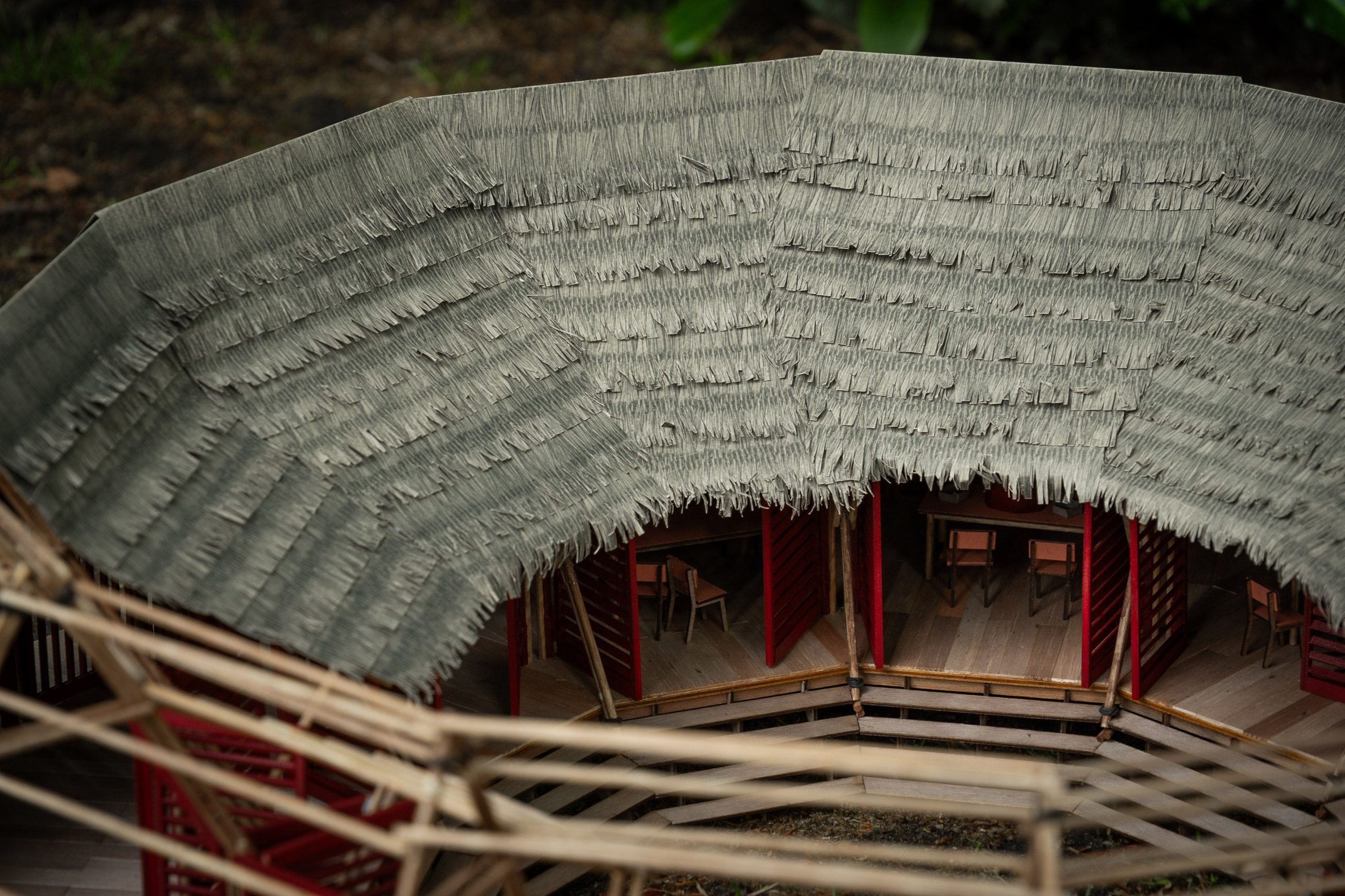 Model of a thatched-roofed theatre