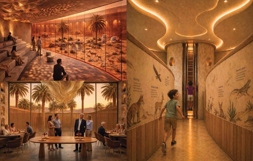 Computer-generated interior of an indoor wildlife centre.