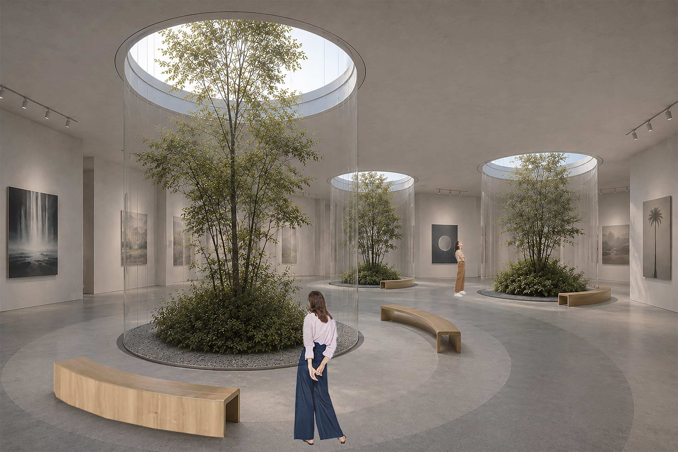 Render of an indoor community nature garden
