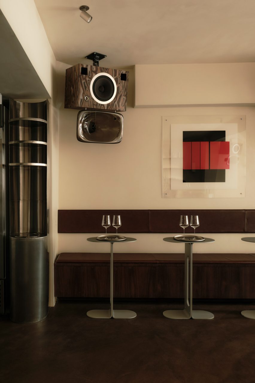 Steel bar tables and red painting