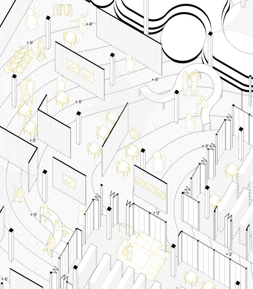 Graphic image in white, black and yellow