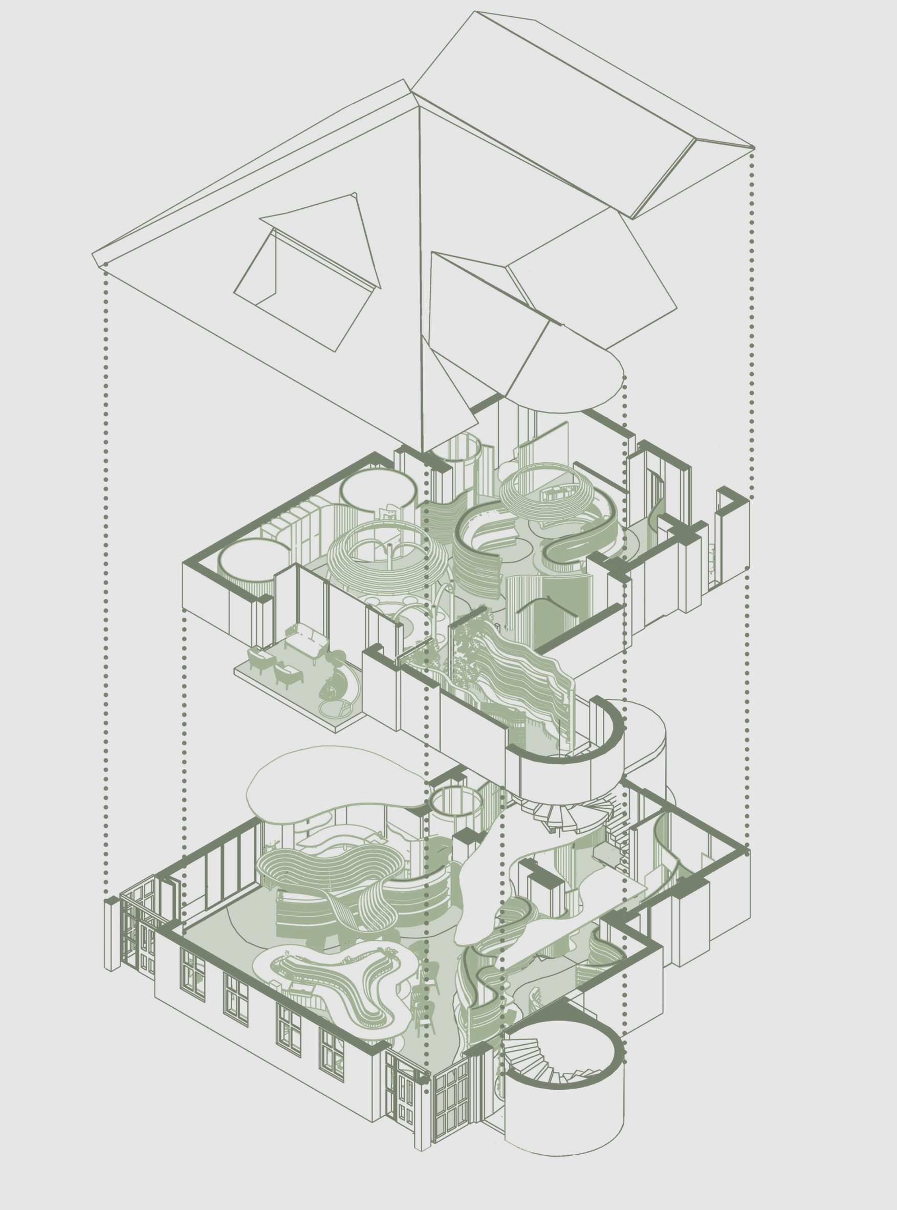 Ilustración del plano de planta del jardín interior