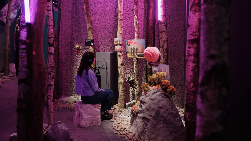 Visitor listening to audio story