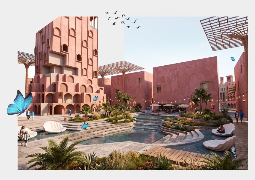 Architectural render of red building