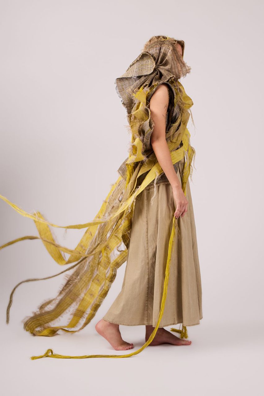 Woven clothing worn by a model