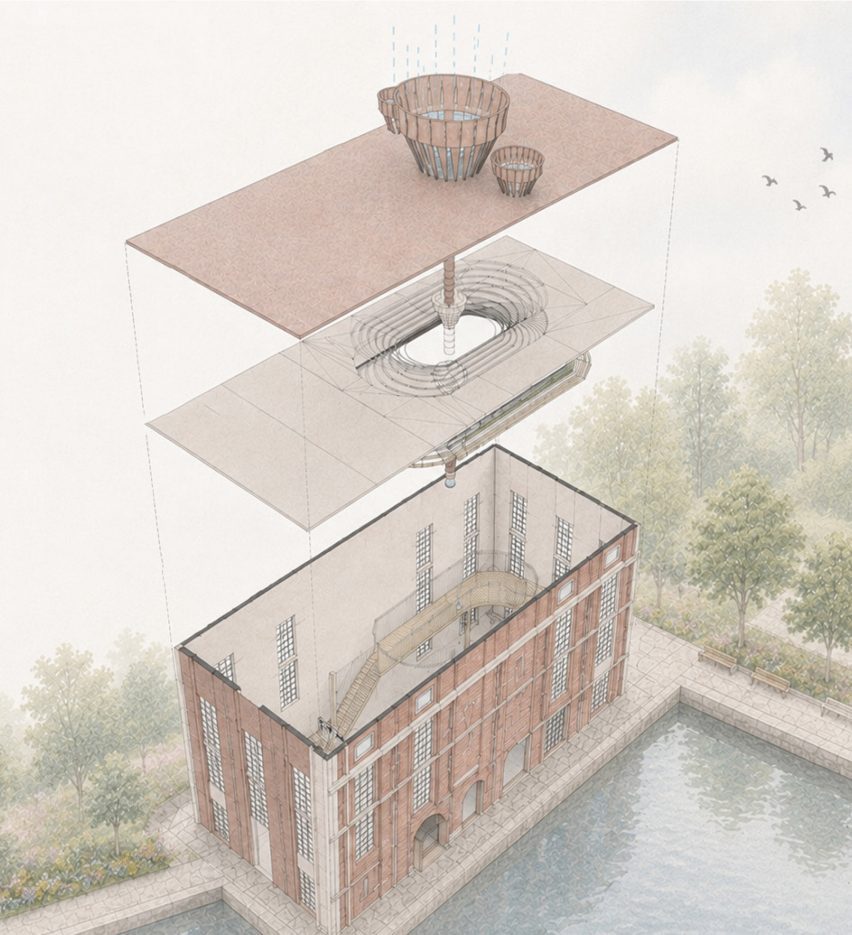 Digital illustration of a dissection of a building