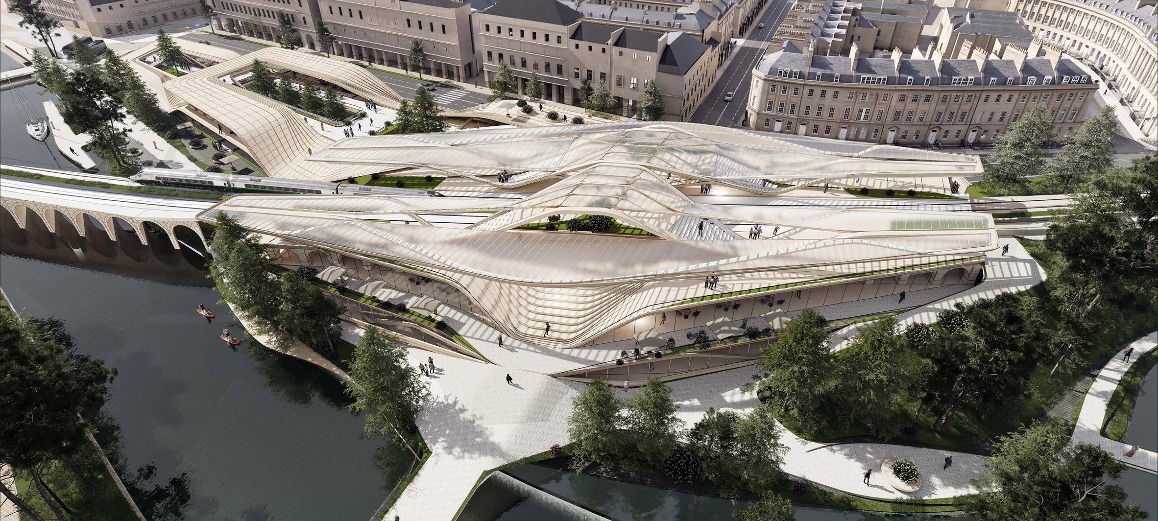 Render of the Bath Spa Station civic mobility hub