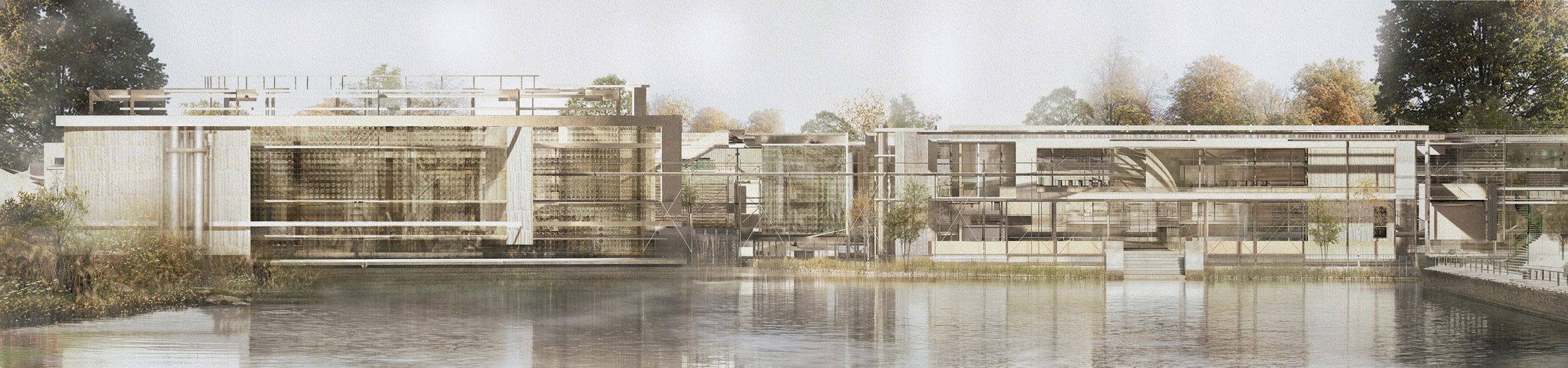 Illustration of public baths located on water