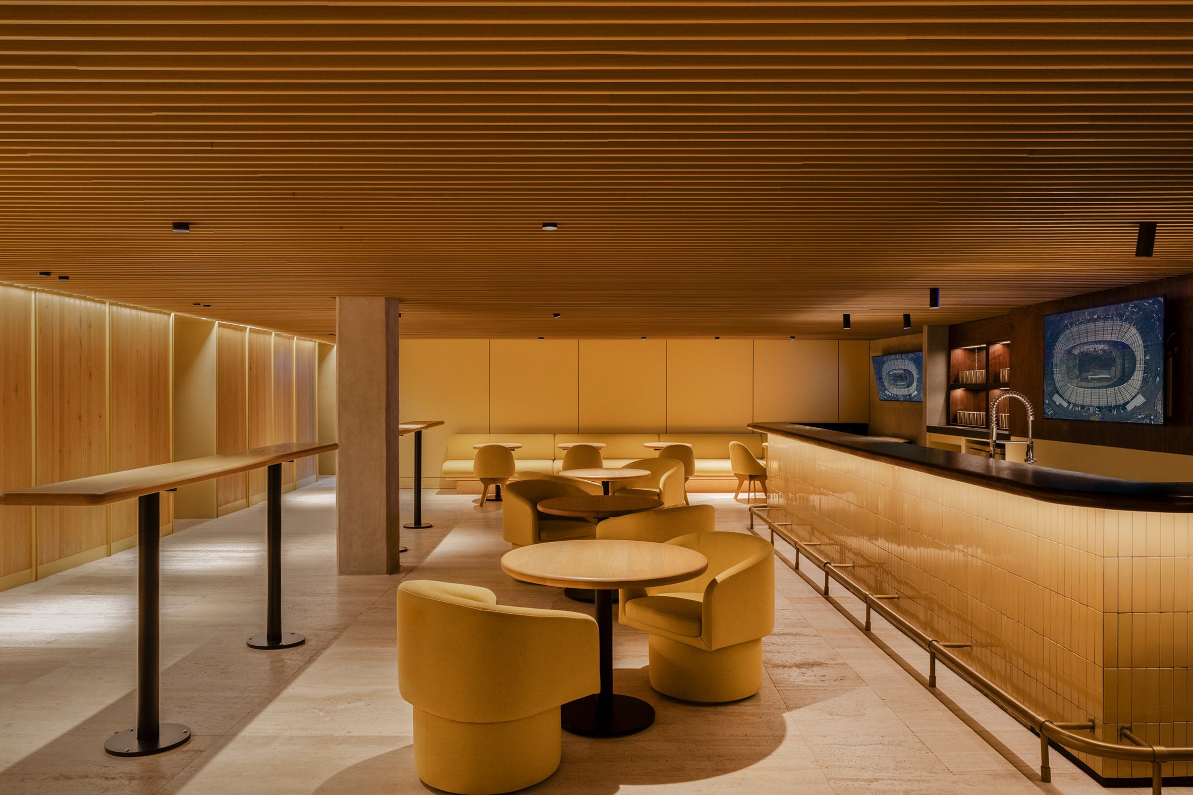 Yellow lounge for Azteca Stadium interiors